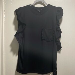 Drew by Anthropologie | Women’s M Medium Black Ruffle Sleeve Pocket Top